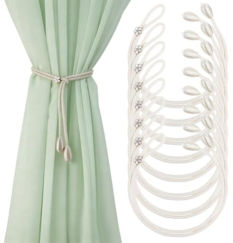 TenaLucy 8 Stück Vorhang RaffhalterVerstellbar, Baumwolle Gardinenband | Boho Raffhalter für Vorhänge Halter, Gardinenhalter Wand mit Blume Schnalle, Gardinen Raffhalter für Vorhang für Zuhause Büro