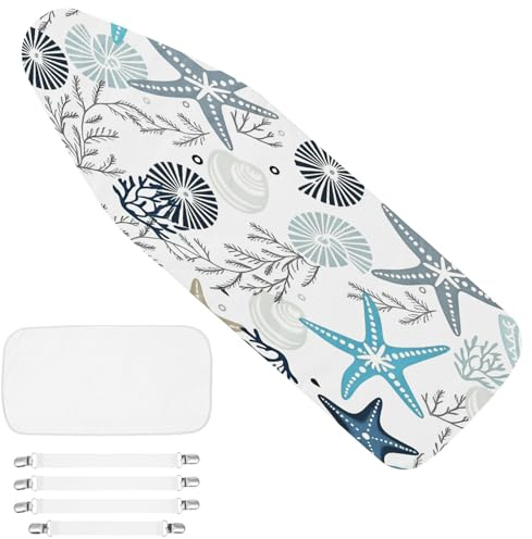 GWCYMYD Ironing Board Cover, Iron Board Covers with 4 Clips & Protective Mesh, Thick Padded Scorch Resistant Fabric, Elastic Edges, Fits Standard Boards 132-137x33-38 cm (Style 1)