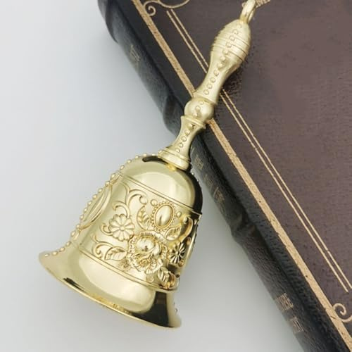 Lapiglo Tragbare Handtischglocke aus stabiler Kupferlegierung, Retro-Gold-Serviceglocke, Hotelempfang, Klassenzimmer, Meditation, 111 cm Höhe