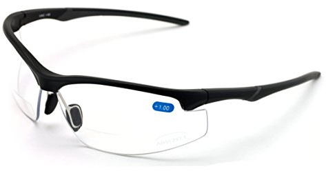 V.W.E. Rx-Bifocal Sport Protective Safety Glasses Bifocal - Clear Lens Reader Reading Glasses (Matte Black, 1.50)