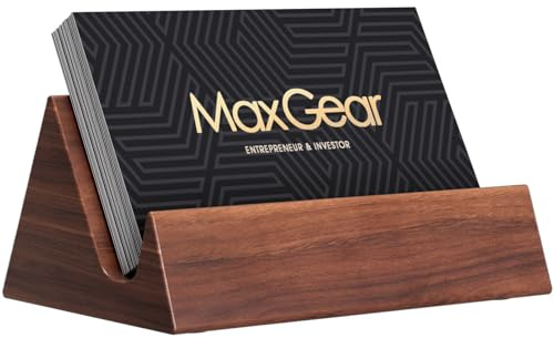 MaxGear Walnut Wood Business Card Holder, Wooden Desk Organizer for Storing & Displaying Business Cards, Elegant Mountain Design with Non-Slip Base for Office