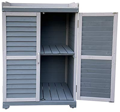Wiltec Armadietto grigio da esterno con piano di lavoro per giradinaggio, Mobile da giardino