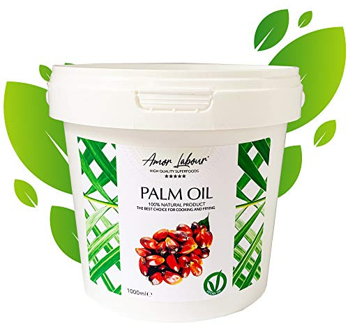 Amor Labour Palmöl, Palm Oil, Palmfett, Vitamin E, glutenfrei, Raffiniert, zum Frittieren und Kochen, DIY Natürliche Seife und Kosmetik 1000ml