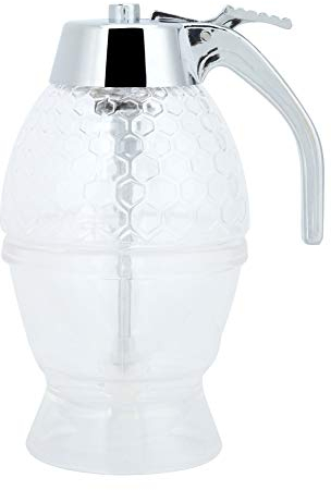 01 Honey/Syrup Dispenser, Honey Jar with Stand, Glass, Rustic, Natural, 10x8x15cm / 3.9x3.1x5.9in