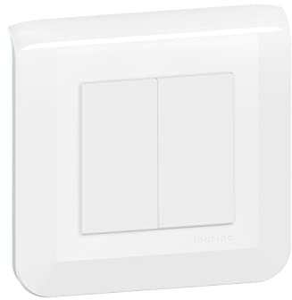 Legrand - Double interrupteur ou va-et-vient Mosaic 10A blanc complet avec plaque et fixation à griffes