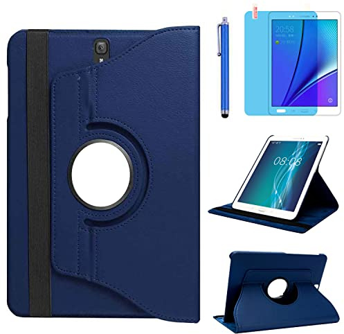 Hülle für Samsung Galaxy Tab S3 9.7'' 2017 (SM-T820 SM-T825 SM-T827), 360 Grad drehbarer Ständer Smart Schutzhülle,Mit Stylus Pen,Bildschirm Film (Deep Blue)