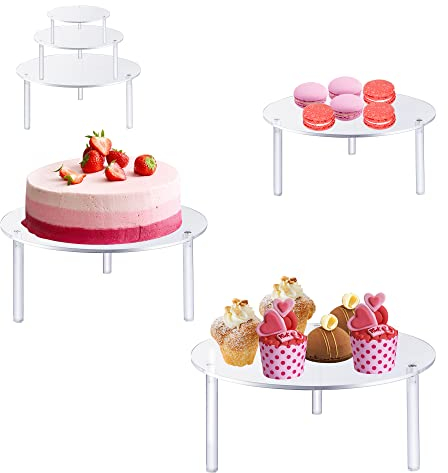 Supkiir Acryl-Kuchenständer, 3 Stück, rund, transparent, 3 Etagen, Cupcake-Ständer, Kuchen-Halter für Cupcake, Dessert, Kuchen, Pizza