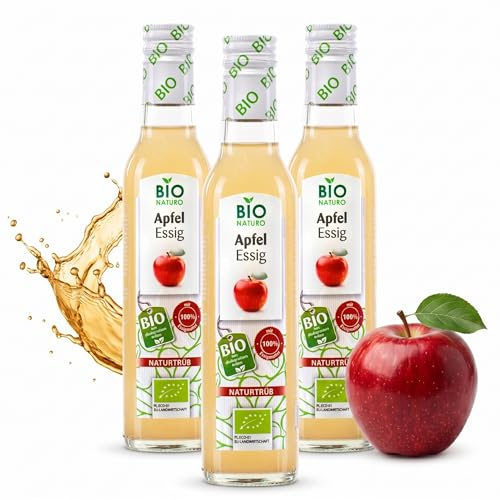 BioNaturo - Bio Apfelessig Naturtrüb 3x250ml – Ungefiltert, Mit „Mutter des Essigs“, Ideal für Salate, Saucen und Gesundheitsvorteile