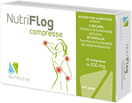 NutriFlog, 30 Compresse - Integratore Naturale per Dolori Muscolari, Articolari o Intestinali - Con Curcuma, Boswella Serrata - Nutrileya