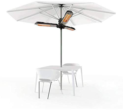 BEIBEI Calefactor Sombrilla Patio Eléctrico Exterior Radiador Infrarrojo Lámpara Halógena 3 2000W para Jardín Cenador Veranda Independiente o Colgante,Umbrella Style