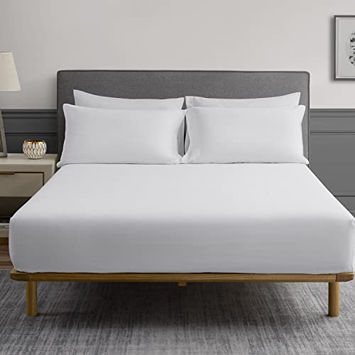 DAPU Spannbettlaken Halbleinen, 100×200cm Bettlaken mit 30cm Tiefe Tasche für Matratze, Weiches Atmungsaktives Leinen Baumwolle Spannbetttuch, Hohe Matratzenbezug, Weiß