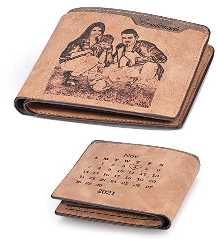 Jeweidea Portemonnaie Herren mit Foto Bifold Wallet mit Kalender Personalisierte Geldbörse mit Gravur Herren Geschenke für Ehemann Vater Freund zum Valentinstag (Stil 6)
