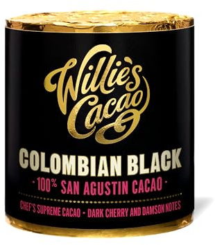 Willie's Cacao - 100% Cacao - Colombian Black 100% San Agustin Cacao - 180g- Cherry & Damson Notes - For Cooking, Baking, Drinks - Vegan & No Added Sugar