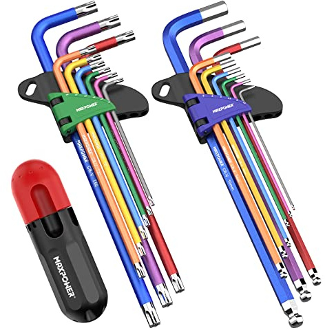 MAXPOWER Hex Keys Set, Metric Ball End Allen Key Set & Star Key Torx Wrench Set Metric Ball End Hexagonal Keys with Extra T-Handle for Home Maintenance DIY, Pack of 2