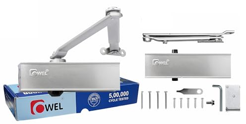 OWEL Automatisch verstellbarer Türschließer für den privaten und gewerblichen Gebrauch, robust mit schlanker Optik, mit Halterung und einfacher Installation (Deluxe VE200)