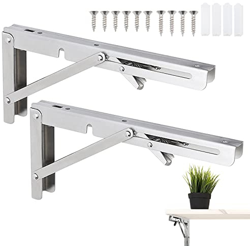2 Stück Klappkonsole, Edelstahl Klappkonsole Klapptisch Wand Schwerlast Scharniere Klappbar Winkel Regalträger Klappregalhalterungen Klappscharnier Packung Tisch Klappregalhalterungen für Bänke 200mm
