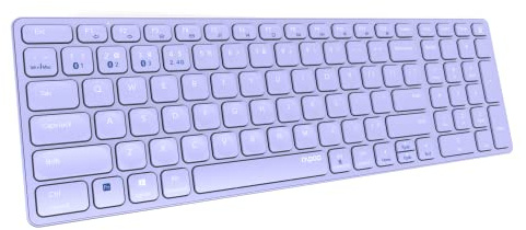 Rapoo - Kabellose Multimode-Tastatur, portugiesische QWERTY-Tastatur mit Bluetooth und 2,4-GHz-Verbindung, Konnektivität für Verschiedene Geräte und ultradünnes Design, E9700M, Lila
