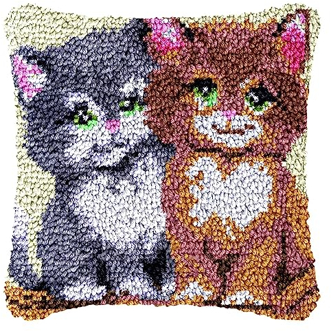 Juego de ganchos para hacer tú mismo, cojín para anudar, juego de cojines de ganchos, juego de cojines de ganchos, alfombra de nudos, funda de cojín de sofá, regalos hechos a mano, 43 x 43 cm, gato