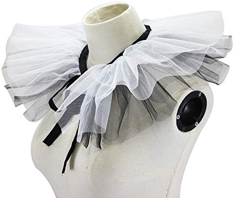 Wambere Damen Schwarz Weißer Fake Kragen aus Tüll,Vintage Halsrüschen Halskrause Kragen Clown Kragen Rüschenkragen Tüllkragen Lace Collar Zierkragen,für Halloween Karneval Cosplay Kostüm Zubehör,
