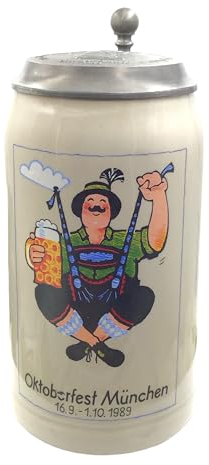 Steinfixx® - Original Oktoberfestkrug 1989 mit Zinndeckel und Zertifikat I Jahrgangskrug I Jahreskrug I Wiesnkrug I Sammlerkrug