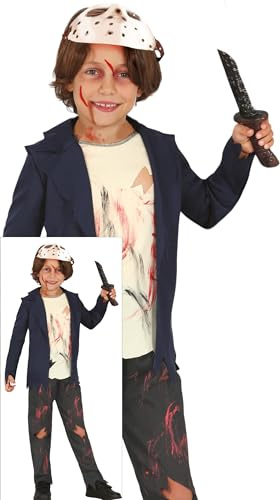 FIESTAS GUIRCA Machete Killer Halloween Kostüm Kinder – Horror Killer Kostüm inkl. Hockey Maske, Jacke, Oberteil und Hose – Halloween-Kostüm Junge 10-12 Jahre