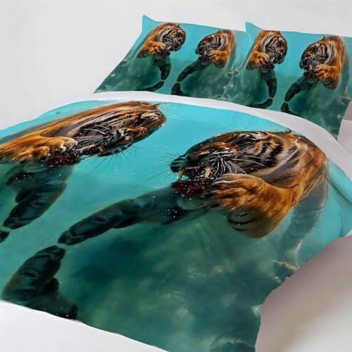 Bettwäsche 140x200 Bettbezug Winter Bettwäsche-Sets Tiger 3D Muster Weich Baby bettwäsche Set Hypoallergen Kinder bettwäsche mit 2 Kissenbezüge 80x80 cm