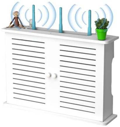 GeluEla WiFi Router Storage Box, Wireless Wifi Router Shelf Wall mounted, Decorative Router Hider Rack Cable Organizer, Hider Cord Management Container, for Storage of Wires, Routers, Home, Office