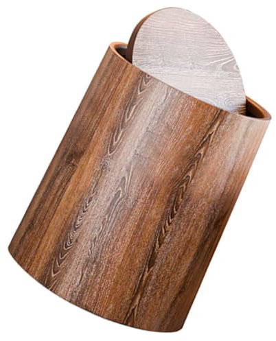PRETYZOOM Imitation Wood Trash Can with Swing Lid Office Waste Basket Waste Paper Bin Kitchen Wastebasket 15L Garbage Container for Boho Home Bedroom Bathroom