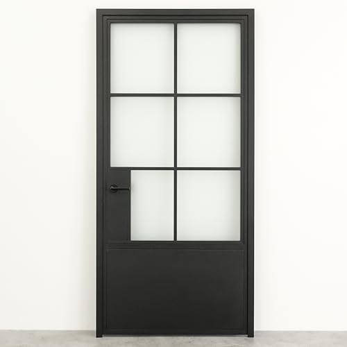 SEART Innentüren komplettset Türen mit gehärtetem Glas, Metall, mit Sprossen, einfache Montage Factor MILCH (Rechts, 80x200cm)