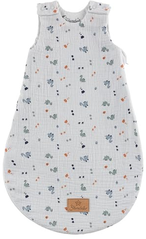 Sterntaler Babyschlafsack 62/68 Dino Rexi - Schlafsack aus weichem Musselin gefüttert mit Jersey - mit 2-Wege Reißverschluss & Druckknöpfen an Schulter, graublau