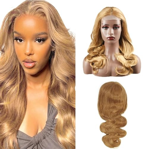 Zeslaerr Body Wave Human Hair Wig 5x5 Hd Frontal Lace Wig Echthaar PerüCke 150% Density Unprocessed Brazilian Virgin Hair #27 Honey Blonde No Tangle No Smell For Women 26 Inch