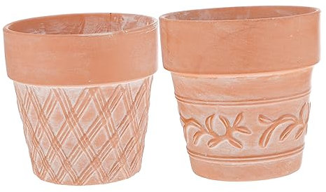 FUNOMOCYA 2pièces Pot Terre Cuite Rouge avec Motifs Sculptés De Pots pour Succulentes Et Plantes Intérieur Décoration De Bureau Et Maison