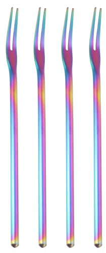 sourcing map 4pcs Pickle Fork, 6.3 Inch Stainless Steel Olive Forks with Long Handle, 2-Tine Fork for Appetizer, Dessert, Salad Fruits Rainbow