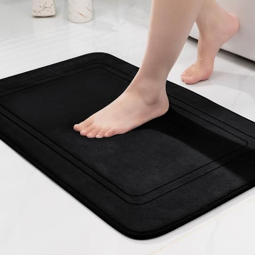 chakme Badematte rutschfest,Badezimmerteppich Weich Badteppich Saugfähige Badvorleger Duschvorleger Fussmatte für Badezimmer Schwarz 43x61cm