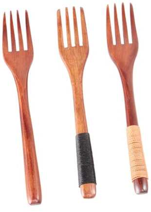 MAGICLULU Fourchette En Bois De Style 3 Pièces Fourchettes À 4 Dents Vaisselle En Bois Pour Desserts Salades Nouilles