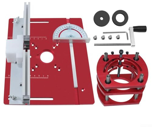 Besttoolifes Router Lift With Top Plate, Aluminum Precision Router Lift System With Miter Gauge, Woodworking Router Table Insert Plate And Router Lift Kit For Slotting, Trimming, Chamfering(Red)
