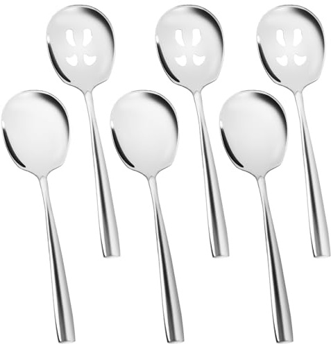 Large Serving Spoons Set 9.14 Inch Slotted Spoon x 3 Serving Spoon x 3 Stainless Steel Big Serving Utensils for Buffet Parties Catering Dishwasher Safe(Set of 6, Silver)
