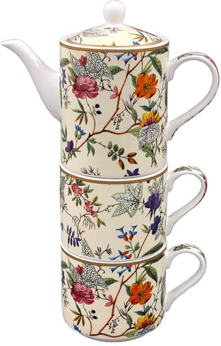 The Leonardo Collection William Kilburn Tea for Two | Set di teiera e tazza in ceramica | Bellissimo regalo per casa e ufficio | elegante teiera stampata per gli amanti del tè, multicolore