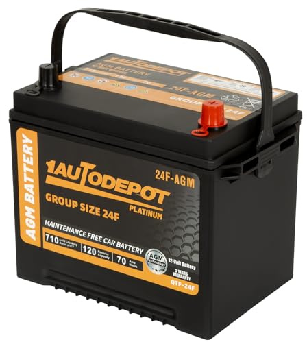 1AUTODEPOT BCI Group 24F Car Battery, 12V 70Ah Automotive Battery Premium Maintenance Free AGM Batteries, 710CCA, 120RC, 36 Months Warranty