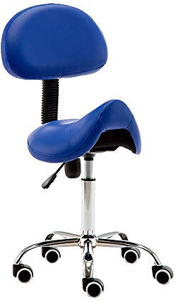 Ergonomischer Sattelhocker mit Rückenlehne, höhenverstellbar, drehbares Rollrad, für Labor, Klinik, Zahnarzt, Salon, Blau