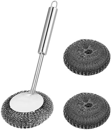 Edelstahl-Schrubber mit langem Griff, Ersatz-Set für Küchentöpfe, Pfannen und Grills, Reinigungsbürsten