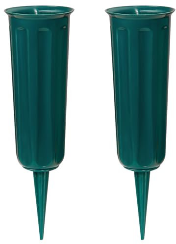 Tomba - Vasi con picchi, in plastica, per cimitero, per cimitero, decorazione per cimitero, motivo tomba, lato tombale (2 confezioni verdi)