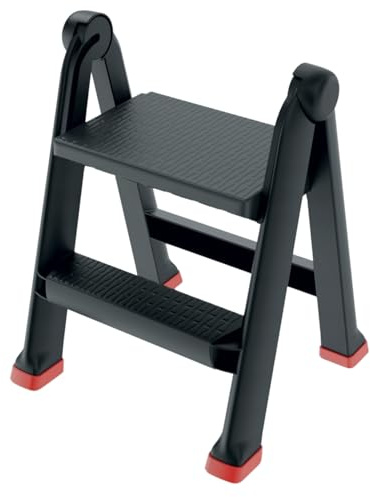 B2C Foldable 2 Step Ladder Plastic Non Slip Tread Safety Stool Heavy Duty Ladders DIY up to 150kg Strond Single side entry Easy storage Universal Use Home Worksohop