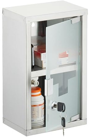 Relaxdays Medizinschrank, 2 Fächer, abschließbar, HBT: ca. 30 x 18 x 12 cm, Edelstahl, Hausapotheke, Wandmontage, Silber