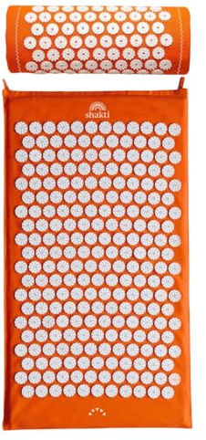 ShaktiMat [L'original] Tapis + Coussin Acupression - Soulage douleur dans le Dos, Pieds, Nuque, Jambes - Améliore circulation sanguine & Sommeil - Coton Biologique - Fabrication éthique - Orange