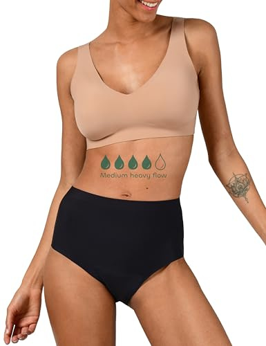 BeMee Daytime Seamless High Waist Hipster, hauchdünner Perioden-Slip für Damen, Menstruations-Unterwäsche für den Sport, schadstoff-frei bei mittelstarker Blutung, schwarz, Größe L