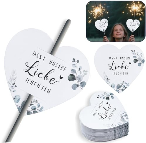 100 Stück Wunderkerzen Kartenhalter Hochzeit Wunderkerzen Etiketten Herz | Lasst Unsere Liebe Leuchten Herz Tags Hochzeitsdeko Gastgeschenke Party Deko Wunderkerzen Schilder Geschenkanhänger