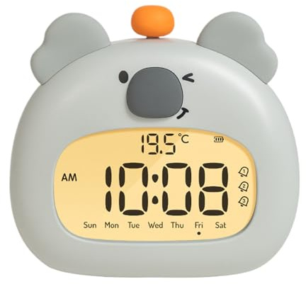 Reloj de luz Nocturna para niños, Lindo Koala, Relojes Infantiles para dormitorios con música, Organizador de Hora de Dormir con Pantalla de Temperatura para niñas y niños