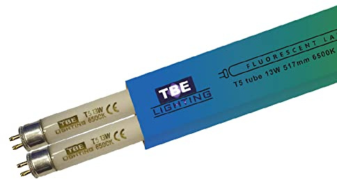 TBE LIGHTING T5 14w Fluorescent Tube Lamps 549mm - CFL Bulbs - G5 2-Pin Base Fittings - T5 High Efficiency Lamps, Day Light White 6500K (2-Pack)