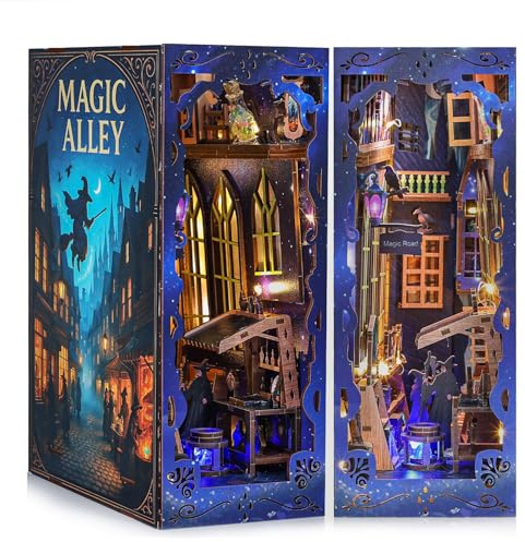 DIY-Set für Erwachsene – Magic Alley Miniatur-Haus Diorama, 3D-Puzzle aus Holz, Bücherregal mit LED-Licht, Miniatur-Zauberer-Thema, Geschenk für Fantasy-Liebhaber